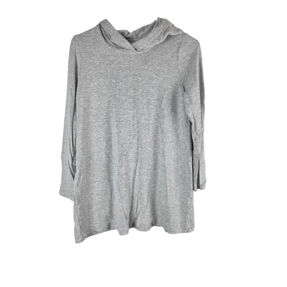 J.Jill Pure Fit MP Womens Hooded Long‎ Sleeve Top Gray Pullover Pockets Stretchy